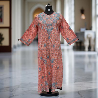 L/XL Fahar Embroidery Printed Cotton Dress 57&quot; Long Jalabiya