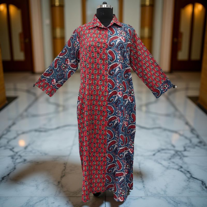 2XL/3XL Singapore Printed Cotton Dress 57&quot; Long Jalabiya