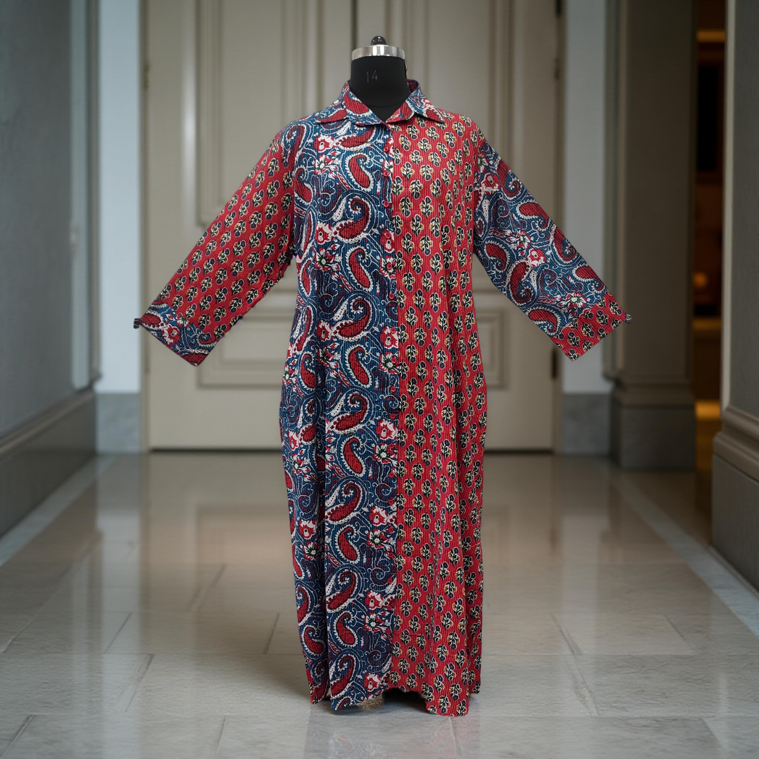 2XL/3XL Singapore Printed Cotton Dress 57&quot; Long Jalabiya