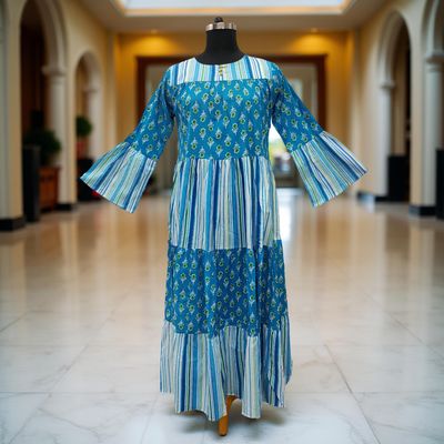 S/M Moon Printed Cotton Dress 57&quot; Long Jalabiya