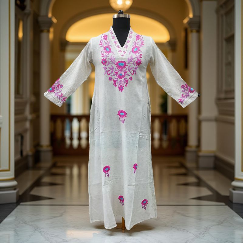 XS/S Teena Embroidery Cotton Dress 54&quot; Long Jalabiya