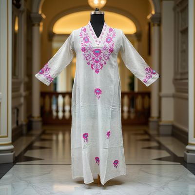 XS/S Teena Embroidery Cotton Dress 54&quot; Long Jalabiya