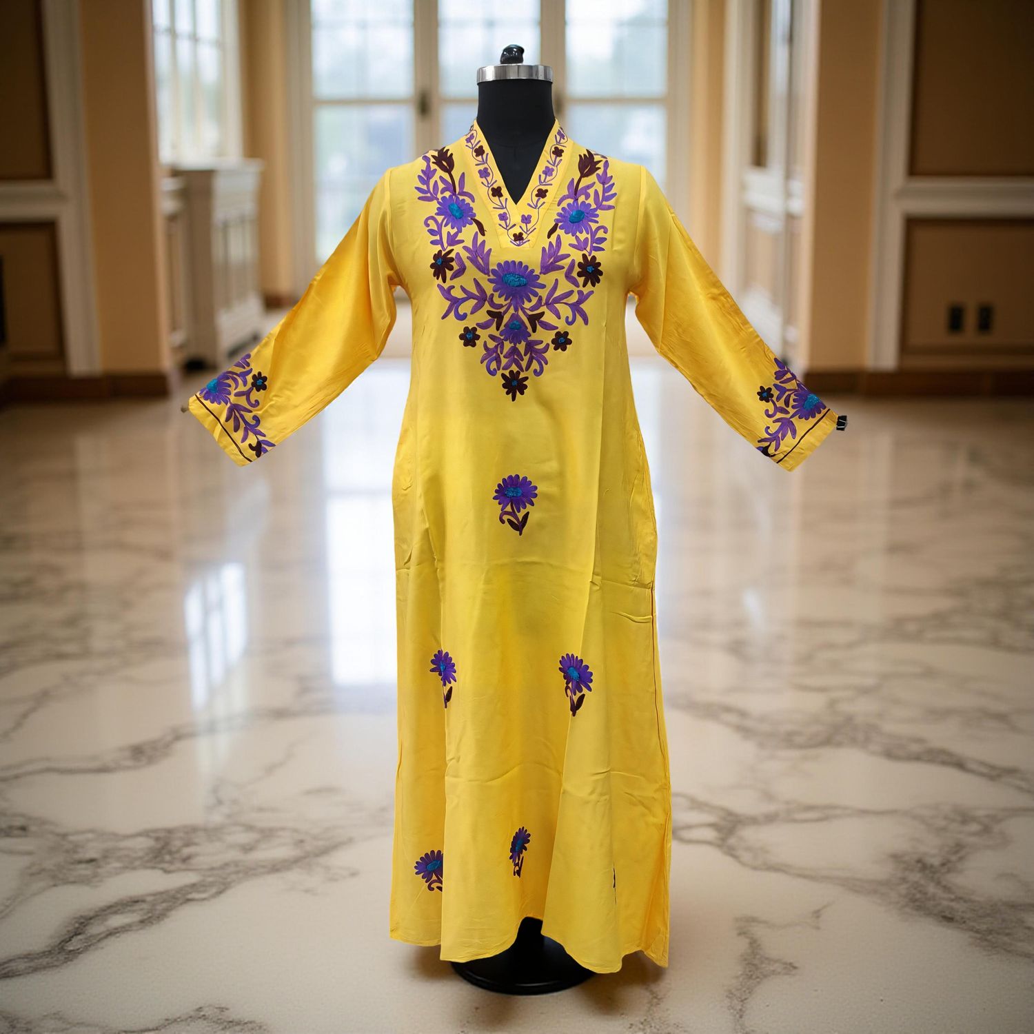 S/M Teena Embroidery Printed Cotton Dress 56&quot; Long Jalabiya