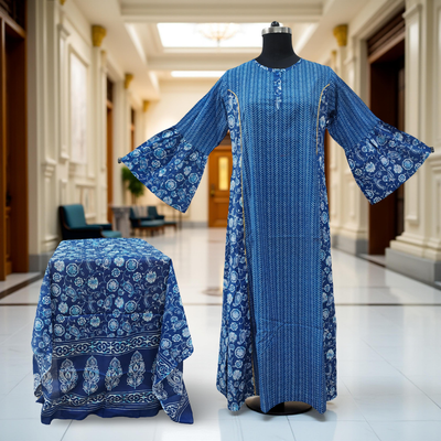 L/XL Marry Printed Cotton Dress 57&quot; Long Jalabiya With Sheila
