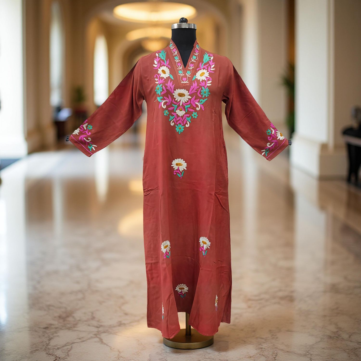 L/XL Teena Embroidery Cotton Dress 56&quot; Long Jalabiya