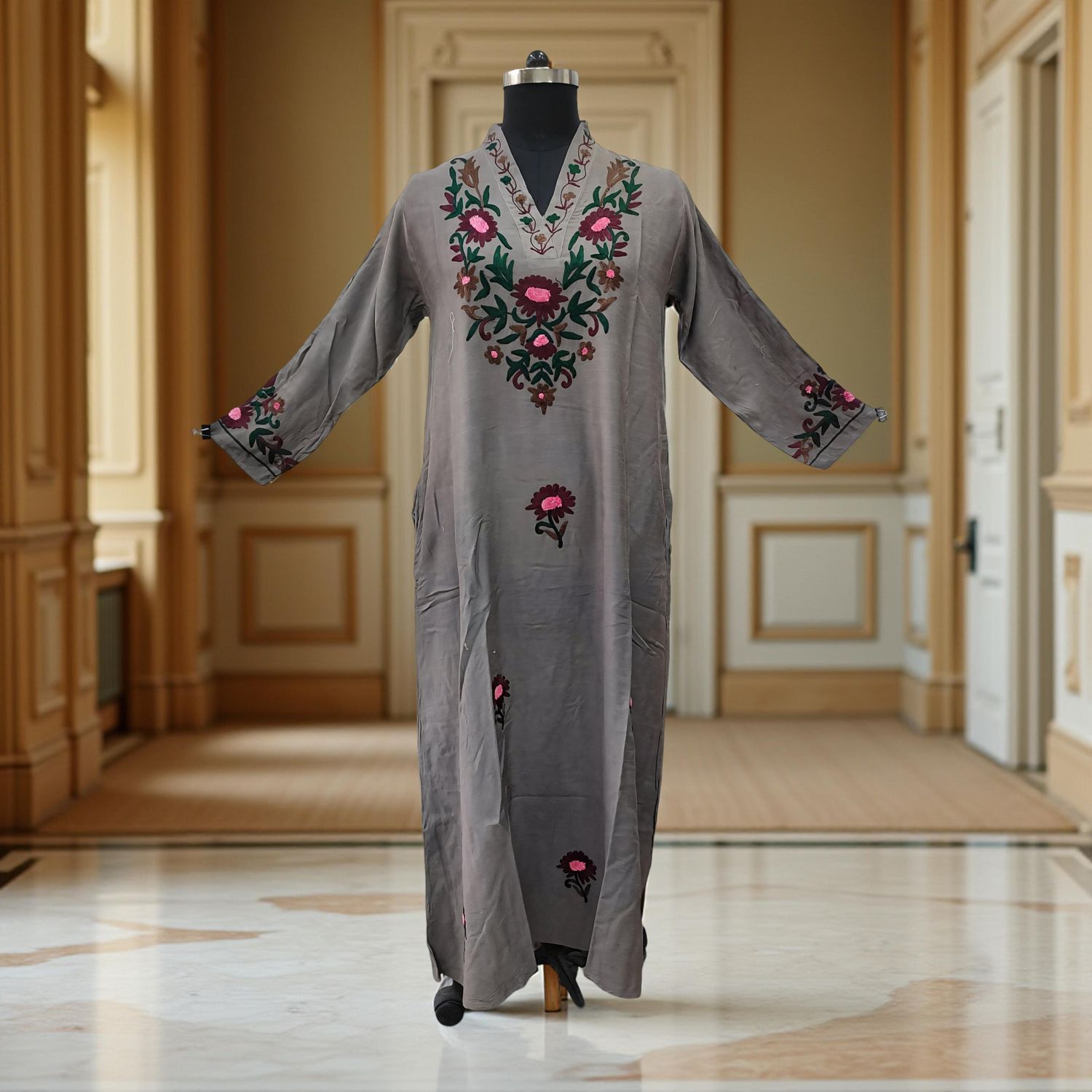 L/XL Teena Embroidery Cotton Dress 56&quot; Long Jalabiya