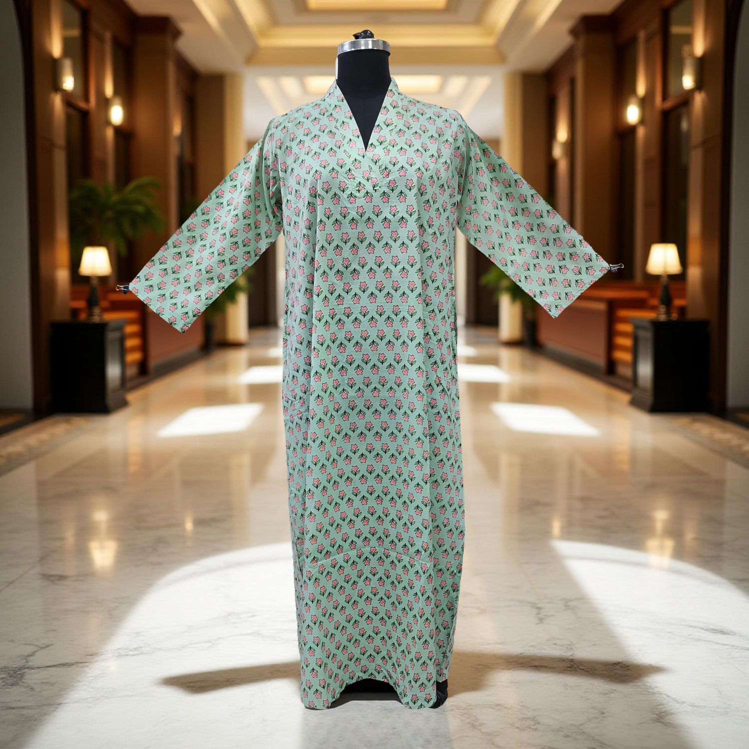 XS/S Teena Printed Cotton Dress 53&quot; Long Jalabiya