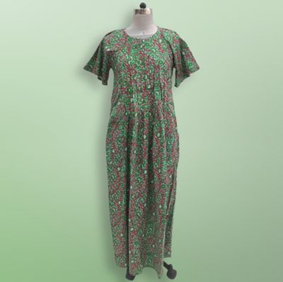 2XL/3XL Nahla Printed Cotton Dress 57&quot; Short Sleeves Jalabiya