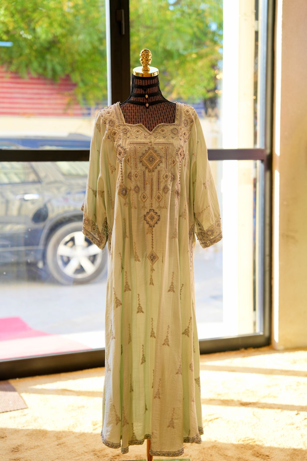 Free Size Eid Special Pearls Embroidery Dress Length 50&quot;
