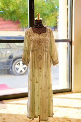 Free Size  Linen Special Pearls Embroidery Dress Length 50&quot;