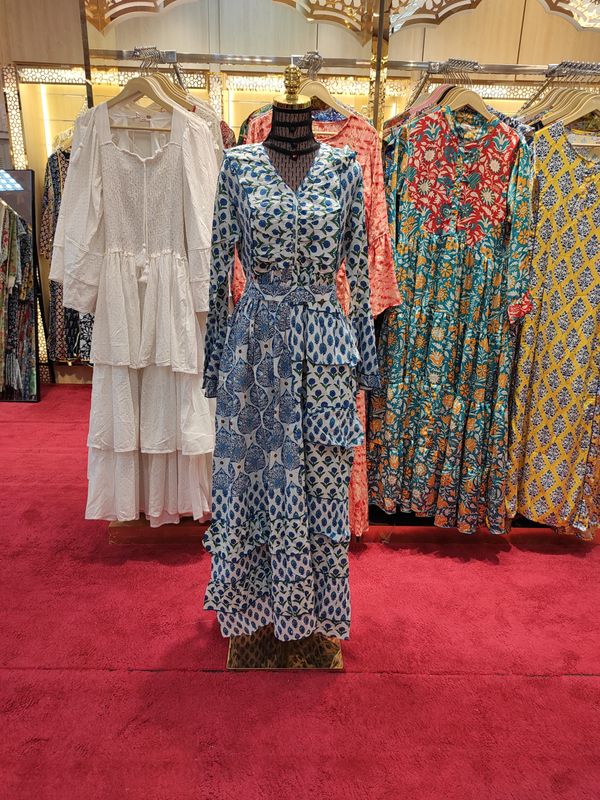 S/M Sabah Crystal  Printed Cotton Dress 57&quot; Long Jalabiya