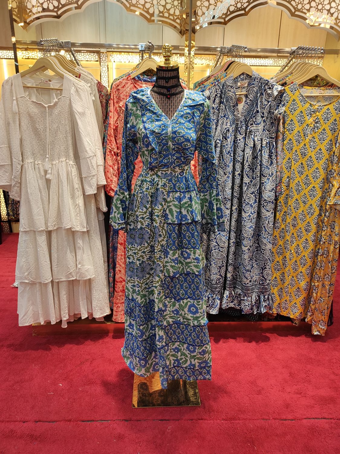 S/M Sabah Crystal  Printed Cotton Dress 57&quot; Long Jalabiya