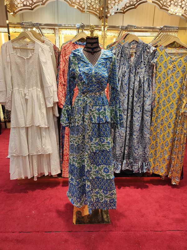 L/XL Sabah Crystal  Printed Cotton Dress 57&quot; Long Jalabiya