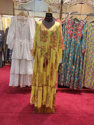 S/M Ari Crystal Multi printed Cotton Dress 57&quot; Long Jalabiya