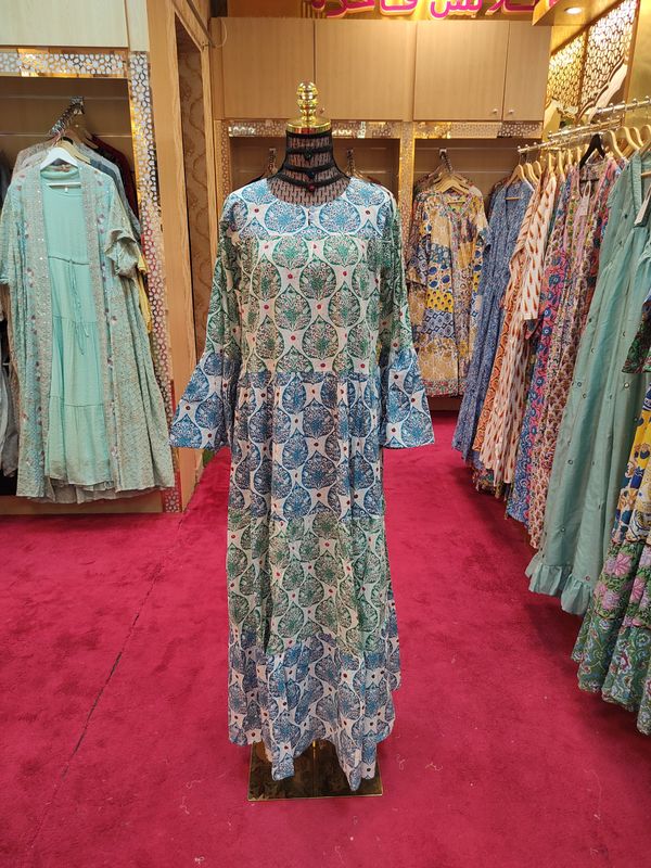L/XL Moon Crystal Printed Dress 57&quot; Long Jalabiya
