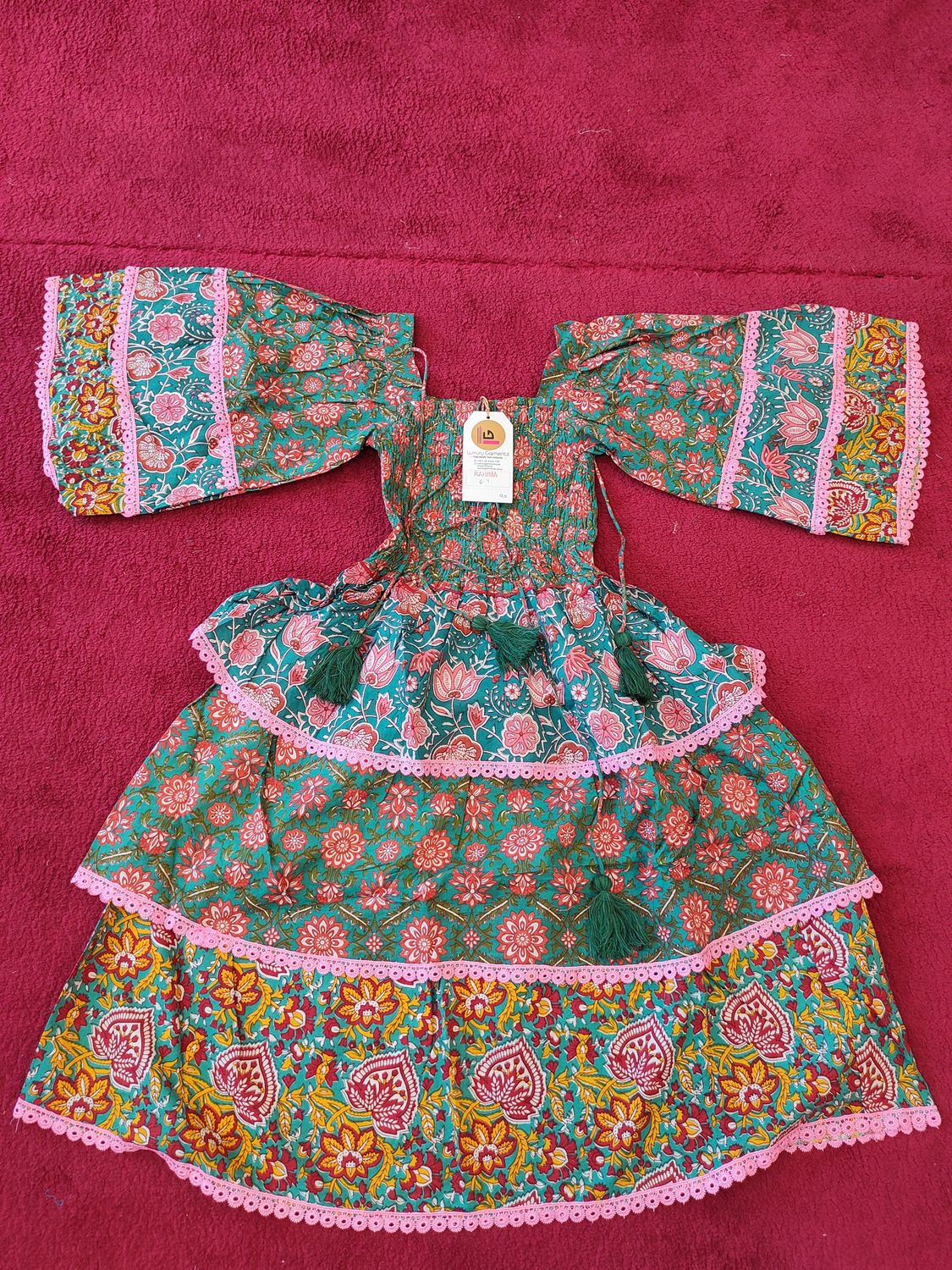 6-7 Year Rahima Printed Cotton  Dress 42&quot; Long Jalabiya
