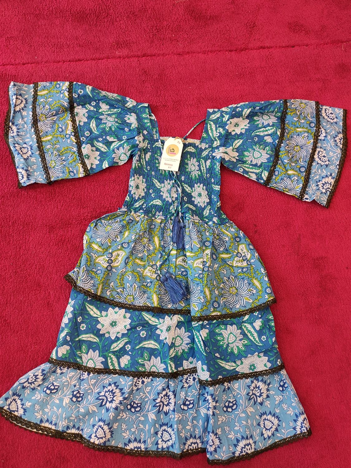 6-7 Year Rahima Printed Cotton  Dress 42&quot; Long Jalabiya