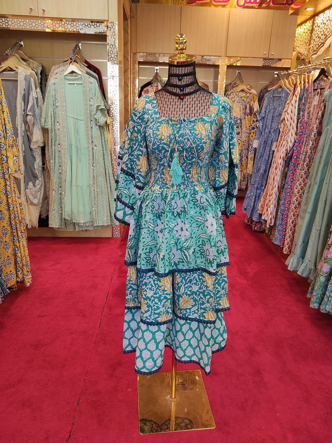 10-11 Year Rahima Printed Cotton Dress 46&quot; Long Jalabiya