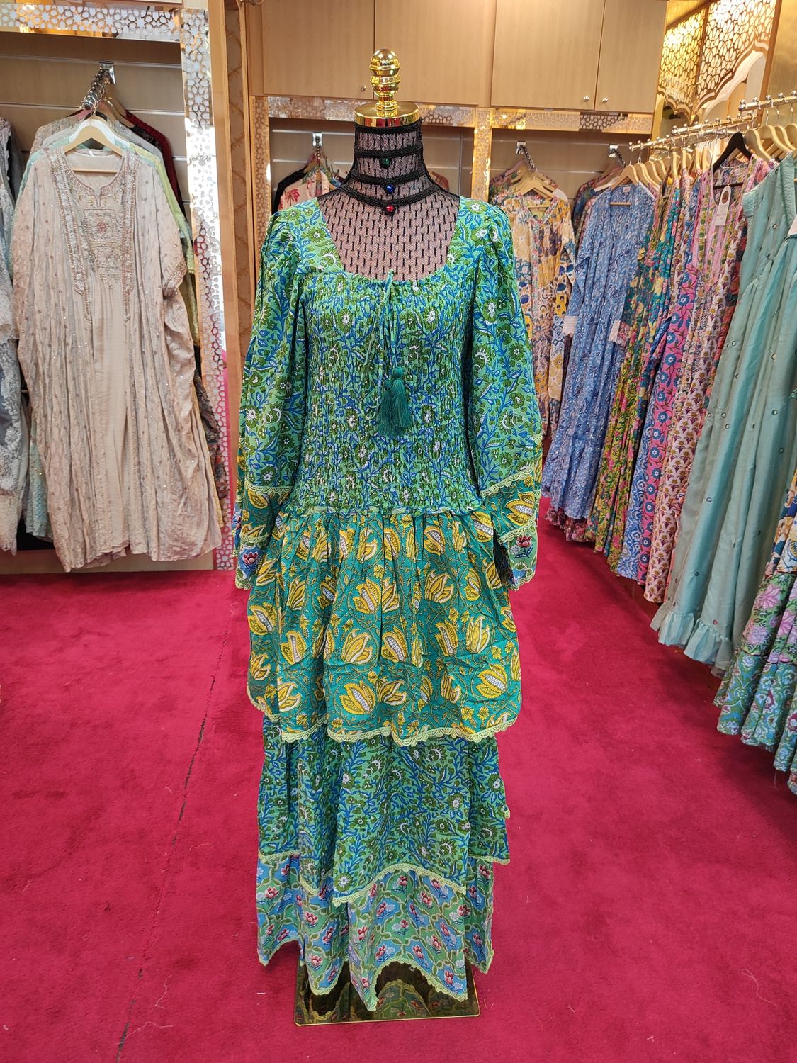 S/M Rahima Printed Cotton Dress 57&quot; Long Jalabiya