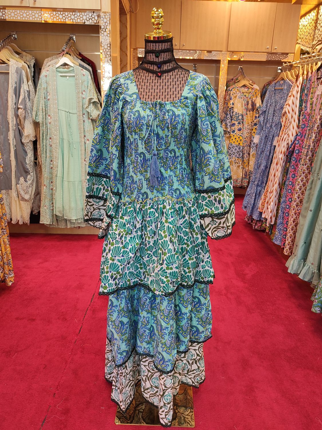 S/M Rahima Printed Cotton Dress 57&quot; Long Jalabiya
