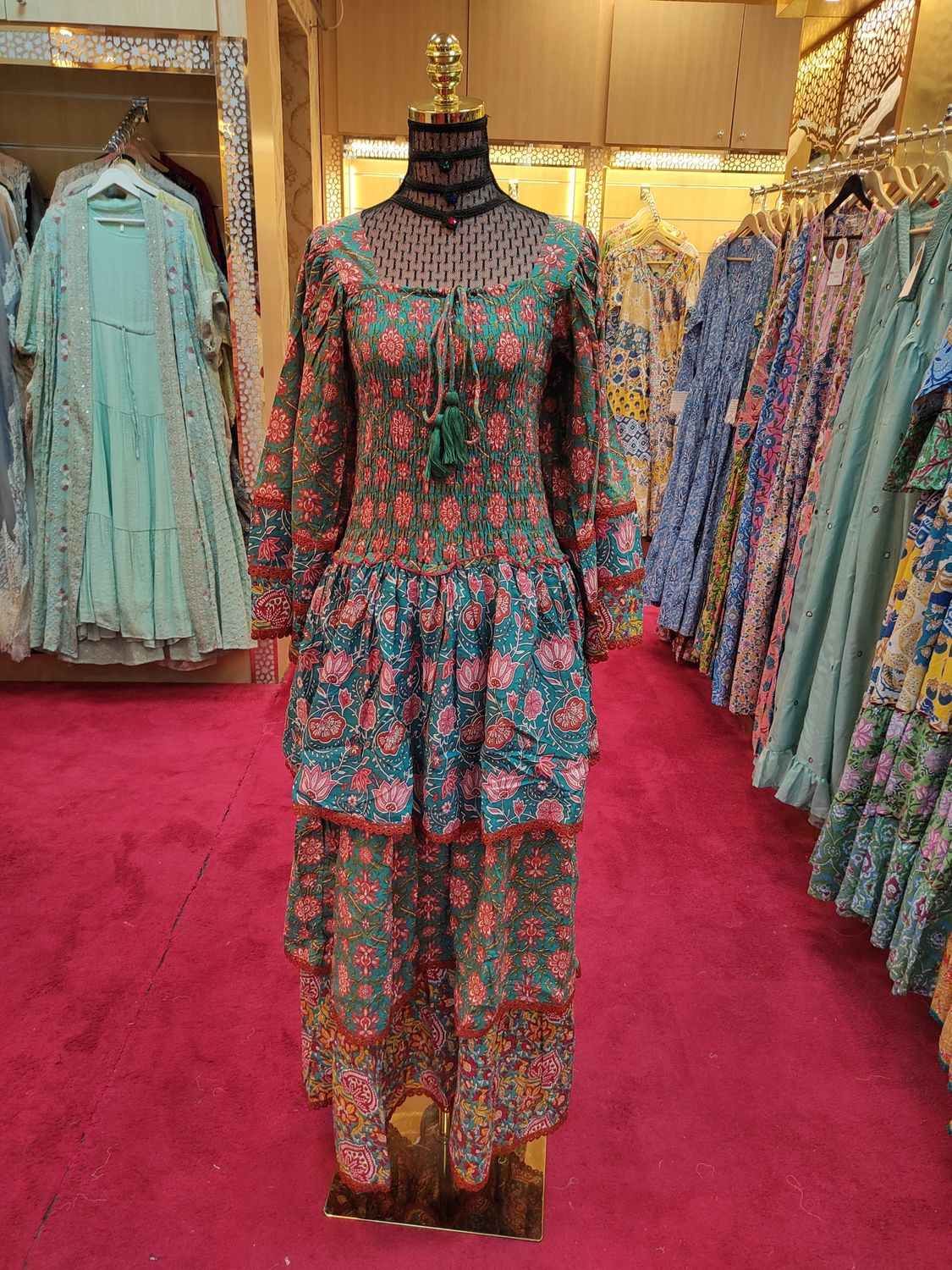 S/M Rahima Printed Cotton Dress 57&quot; Long Jalabiya
