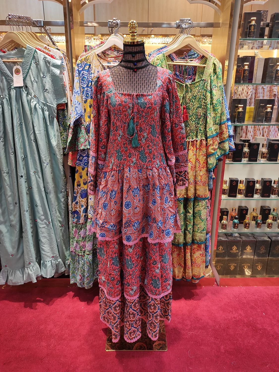 S/M Rahima Printed Cotton Dress 57&quot; Long Jalabiya