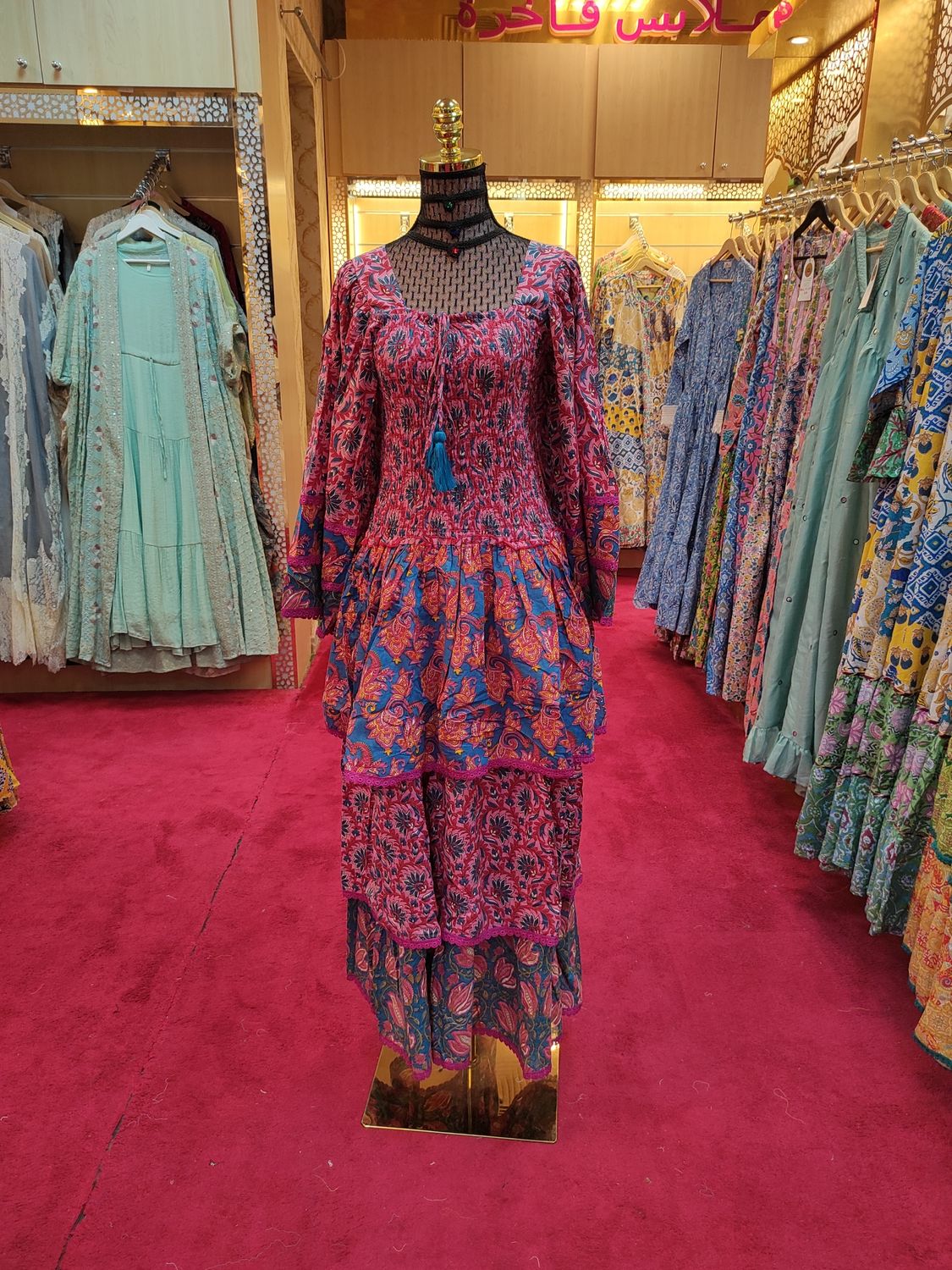 S/M Rahima Printed Cotton Dress 57&quot; Long Jalabiya