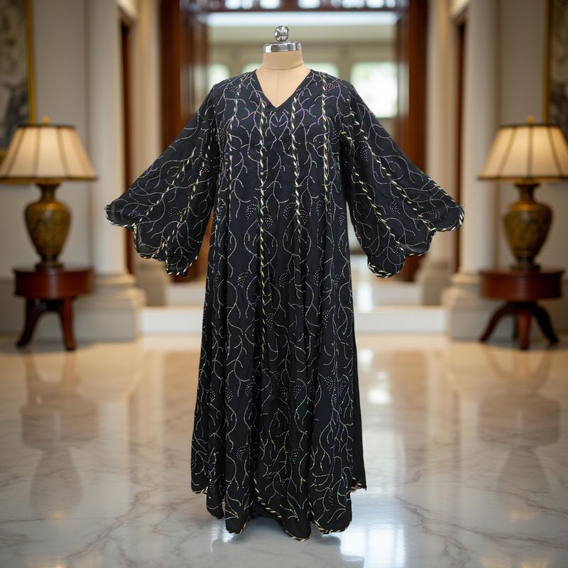 Cotton Jalabiya Dress Black Meher Crystal 02