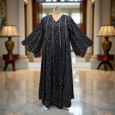 Cotton Jalabiya Dress Black Meher Crystal 02