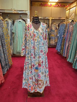 S/M  Meher  White Crystal  printed Cotton  Dress 57&quot; Long Jalabiya