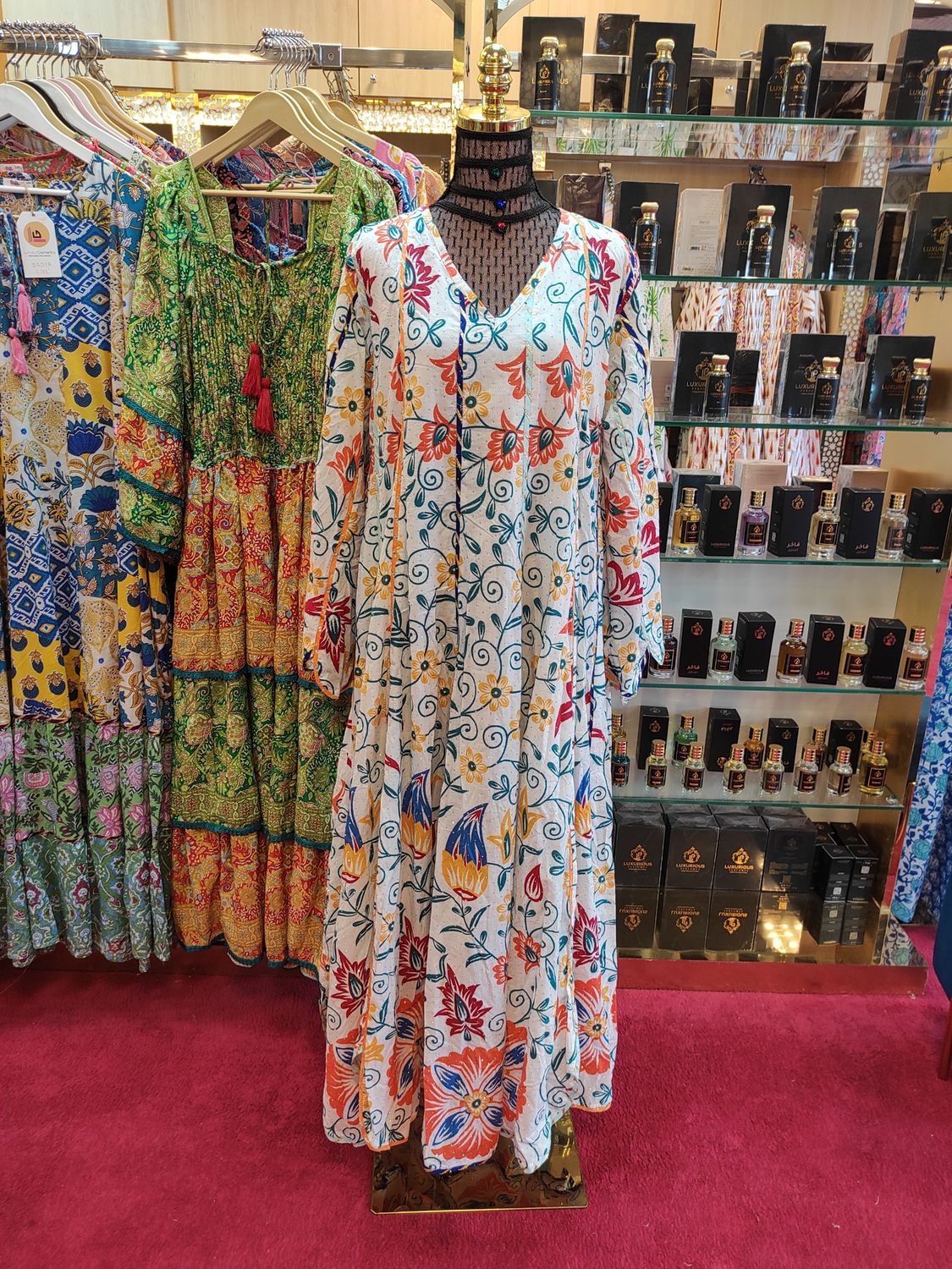 L/XL   Meher Crystal White Cotton Dress 56&quot; Long Jalabiya