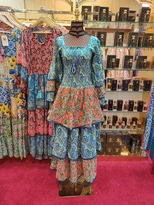 S/M   Crystal Rahima Multi Printed Cotton  Dress 57&quot; Long Jalabiya