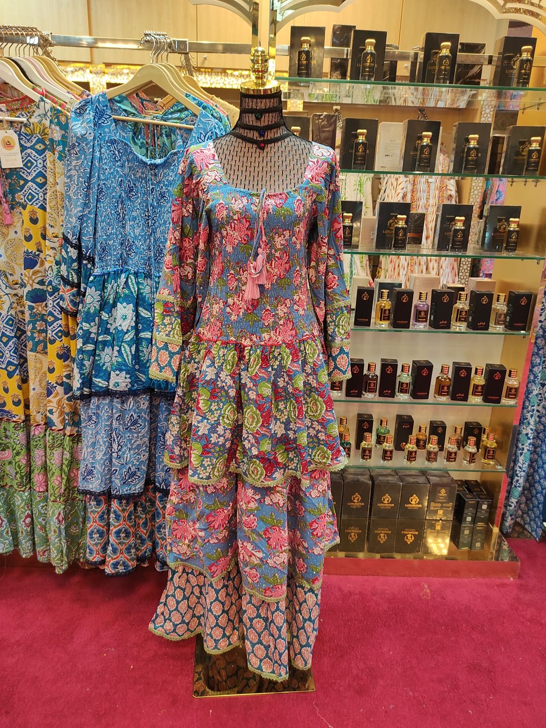 L/XL   Crystal Rahima Multi Printed Cotton  Dress 57&quot; Long Jalabiya