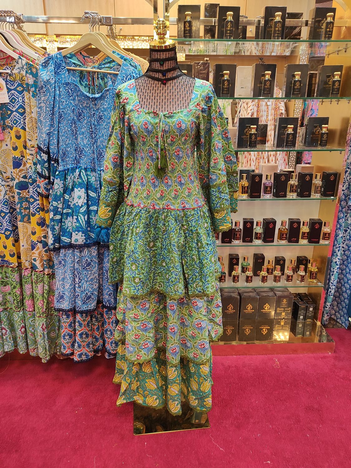 L/XL   Crystal Rahima Multi Printed Cotton  Dress 57&quot; Long Jalabiya