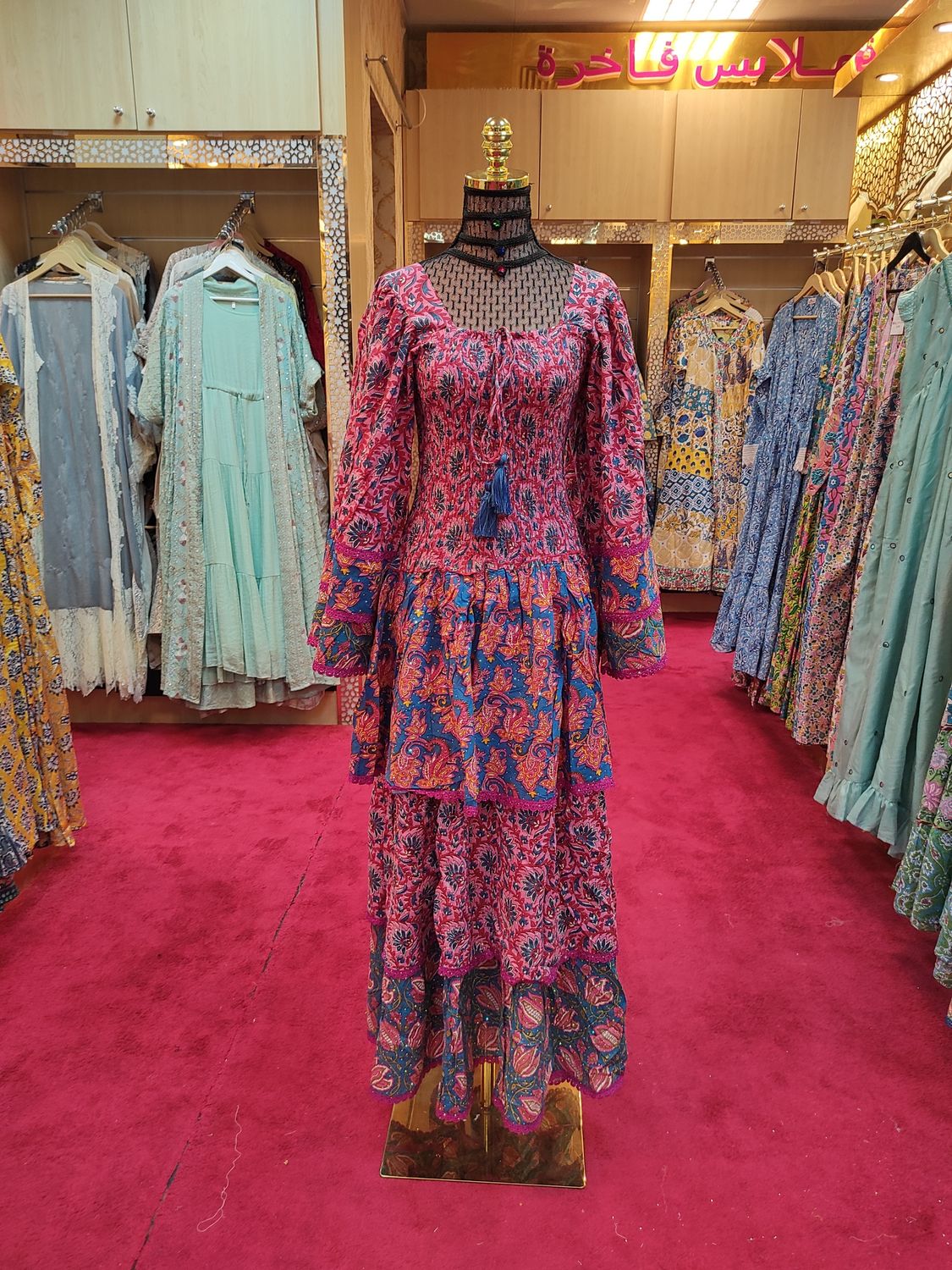 S/M   Crystal Rahima Multi Printed Cotton  Dress 57&quot; Long Jalabiya