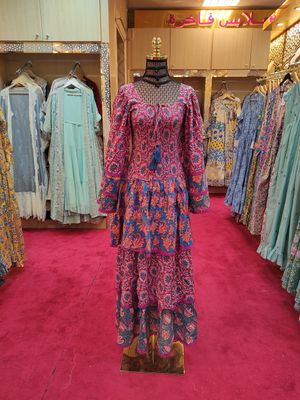 S/M   Crystal Rahima Multi Printed Cotton  Dress 57&quot; Long Jalabiya