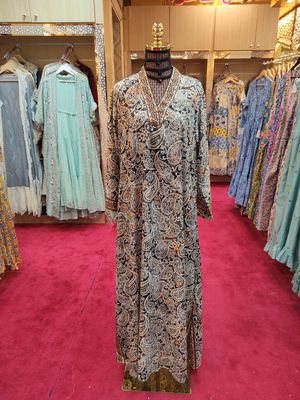 L/XL Teena Printed Silk Dress 56&quot; Long Jalabiya