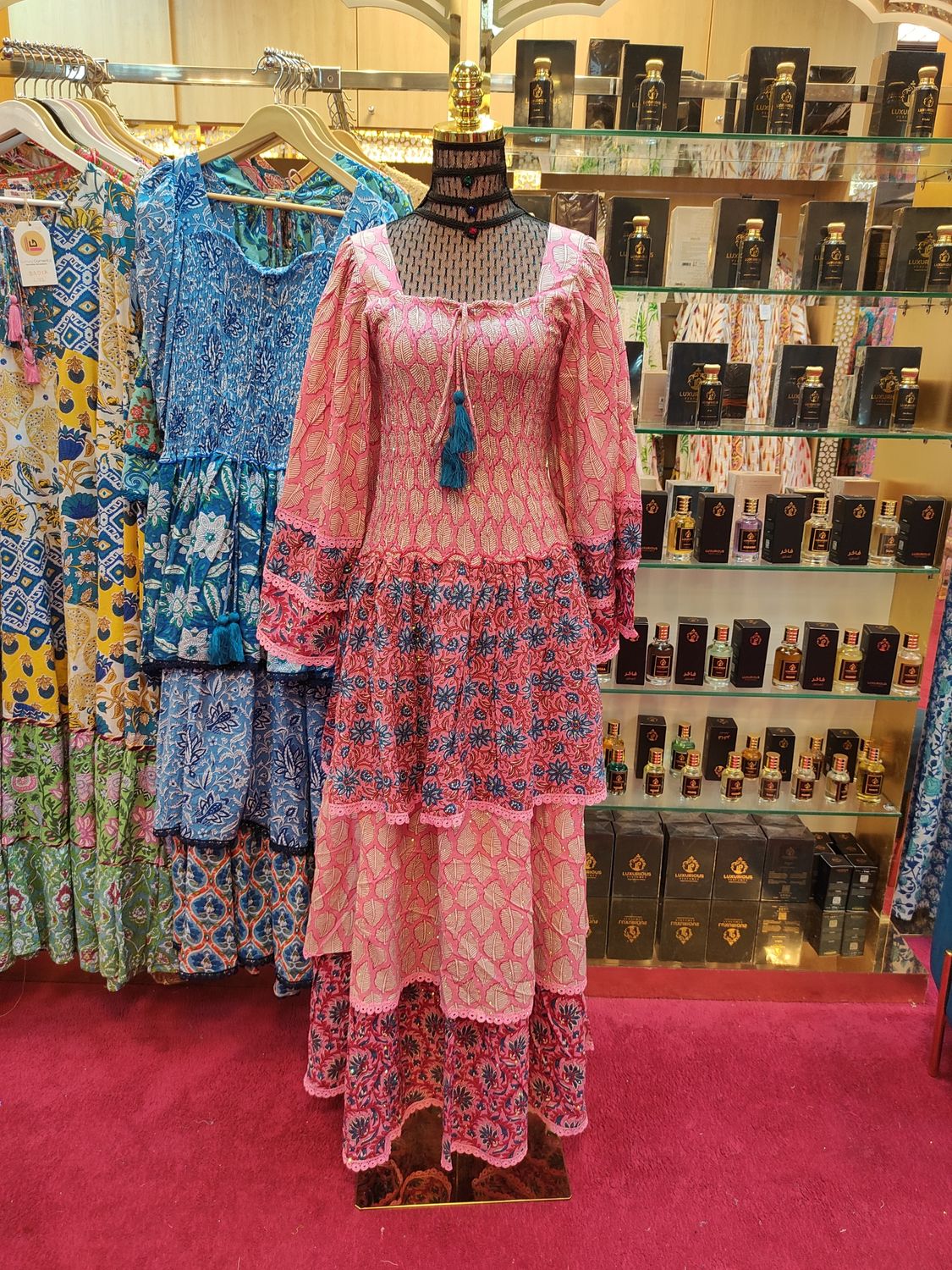 L/XLCarestal  Rahima Pink Printed Cotton  Dress 57&quot; Long Jalabiya