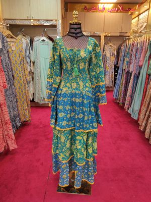 S/M   Crystal Rahima Multi Printed Cotton  Dress 57&quot; Long Jalabiya