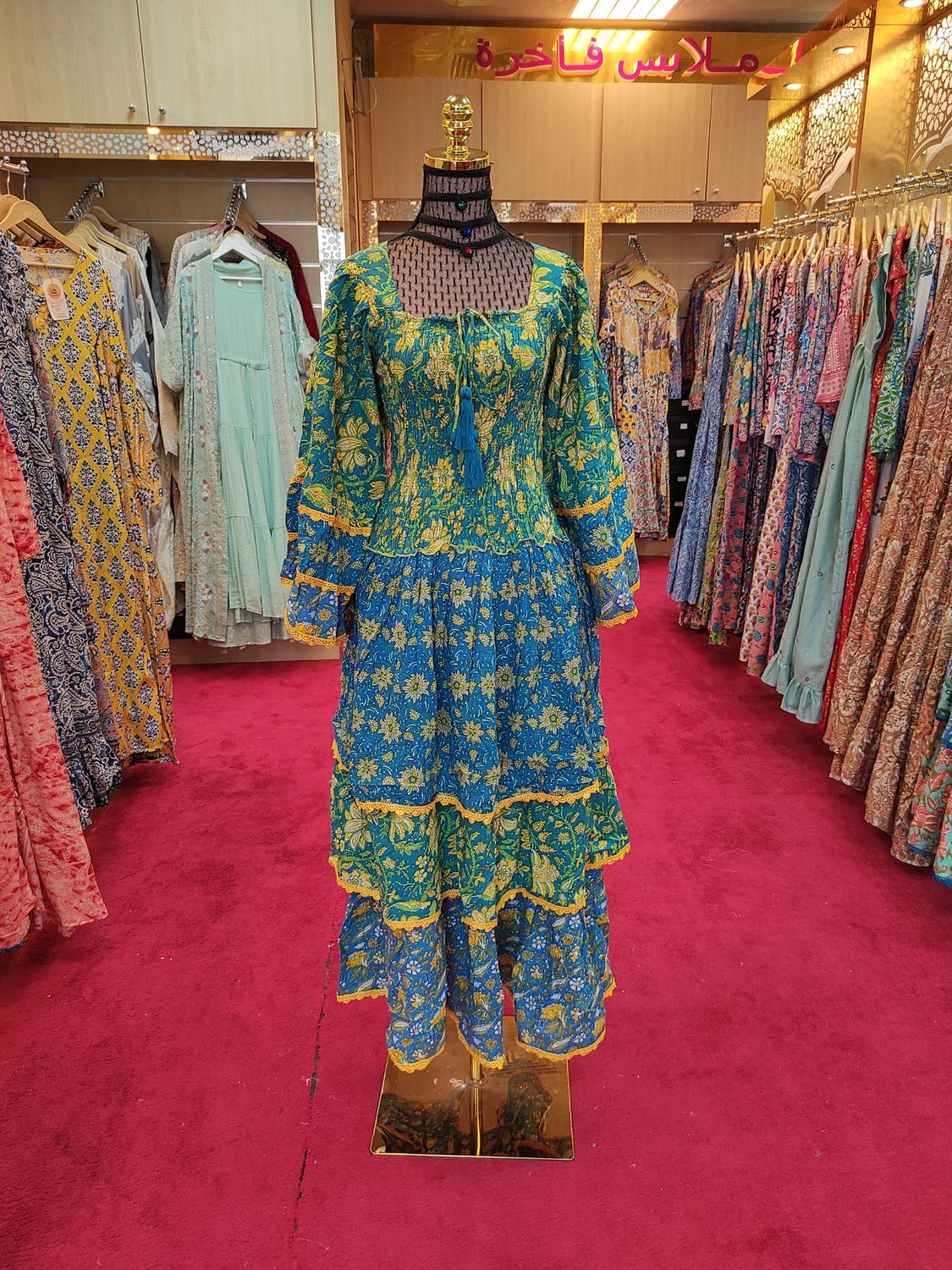 XS/S   Crystal Rahima Multi Printed Cotton  Dress 54&quot; Long Jalabiya