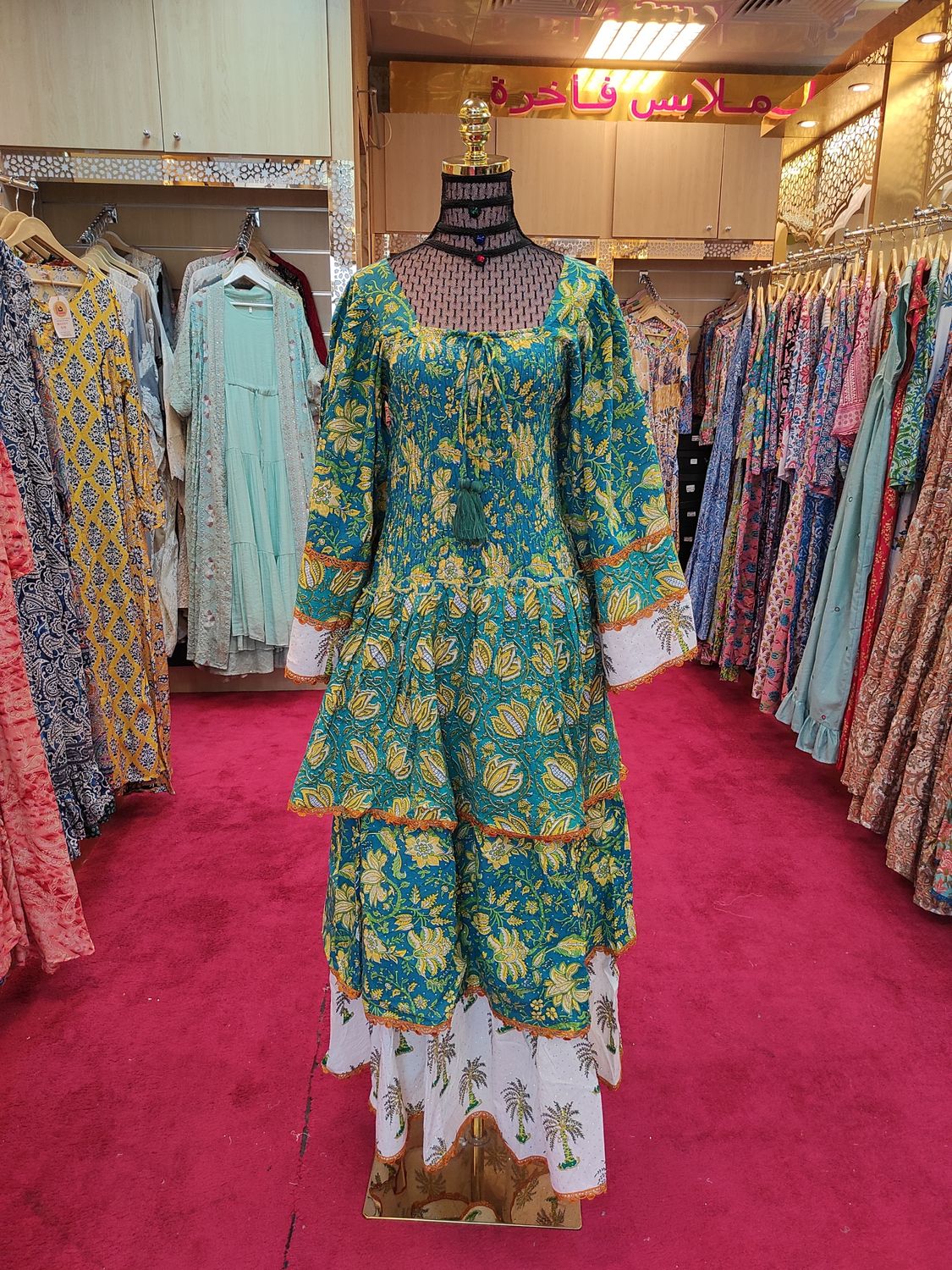 O/S   Crystal Rahima Multi Printed Cotton  Dress 57&quot; Long Jalabiya