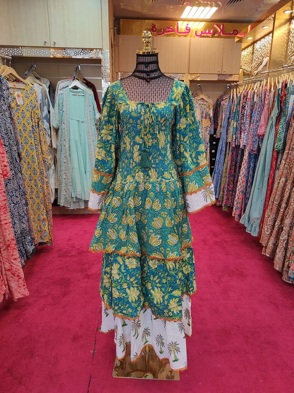 O/S   Crystal Rahima Multi Printed Cotton  Dress 57&quot; Long Jalabiya
