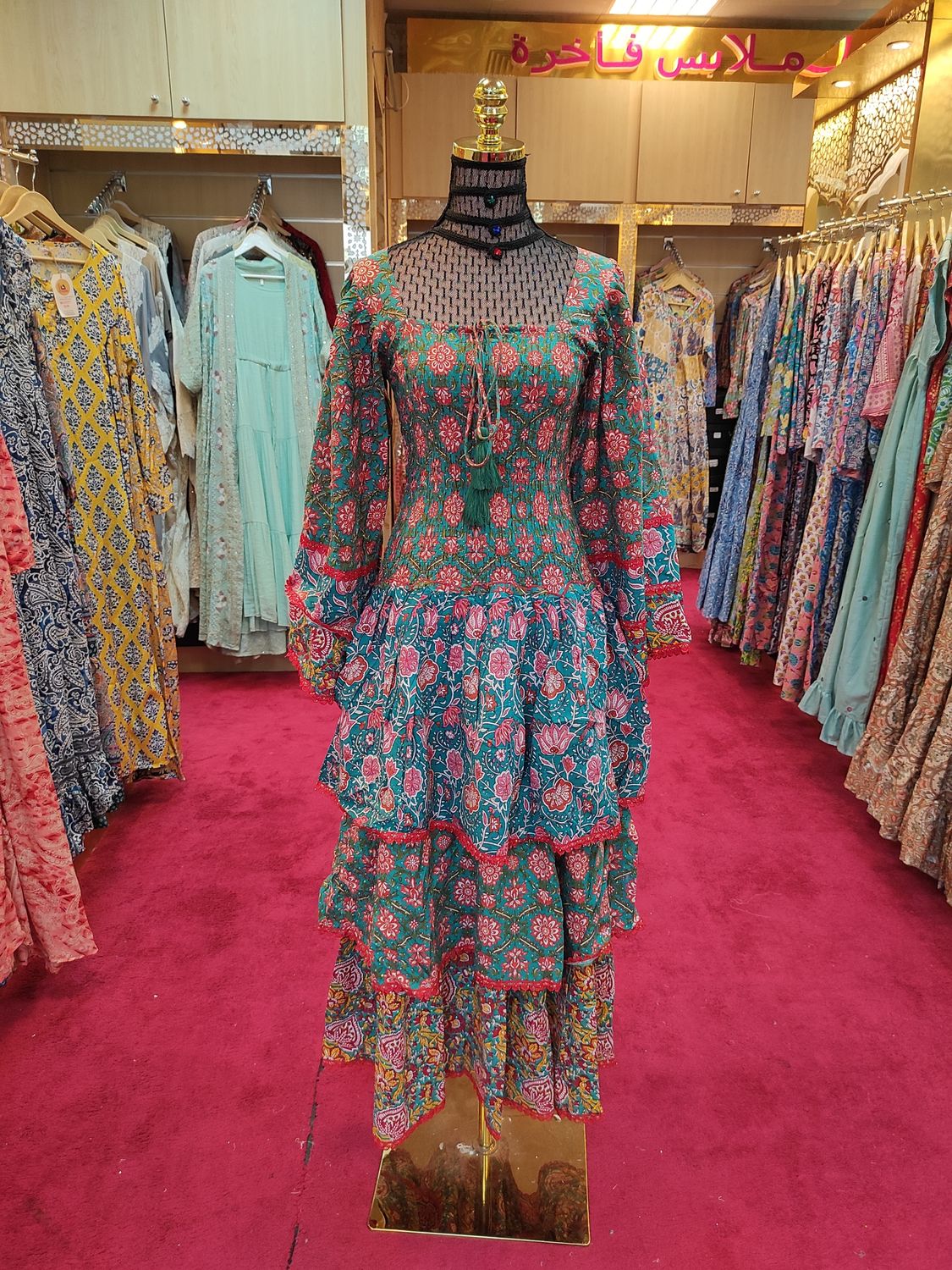 XS/S   Crystal Rahima Multi Printed Cotton  Dress 54&quot; Long Jalabiya