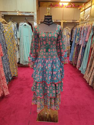 XS/S   Crystal Rahima Multi Printed Cotton  Dress 54&quot; Long Jalabiya