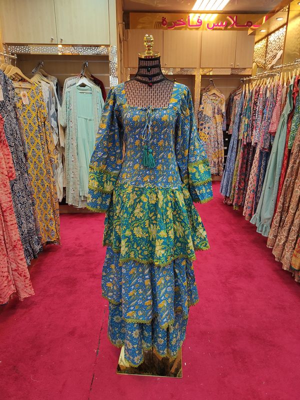 L/XL  Crystal Rahima Multi Printed Cotton  Dress 57&quot; Long Jalabiya