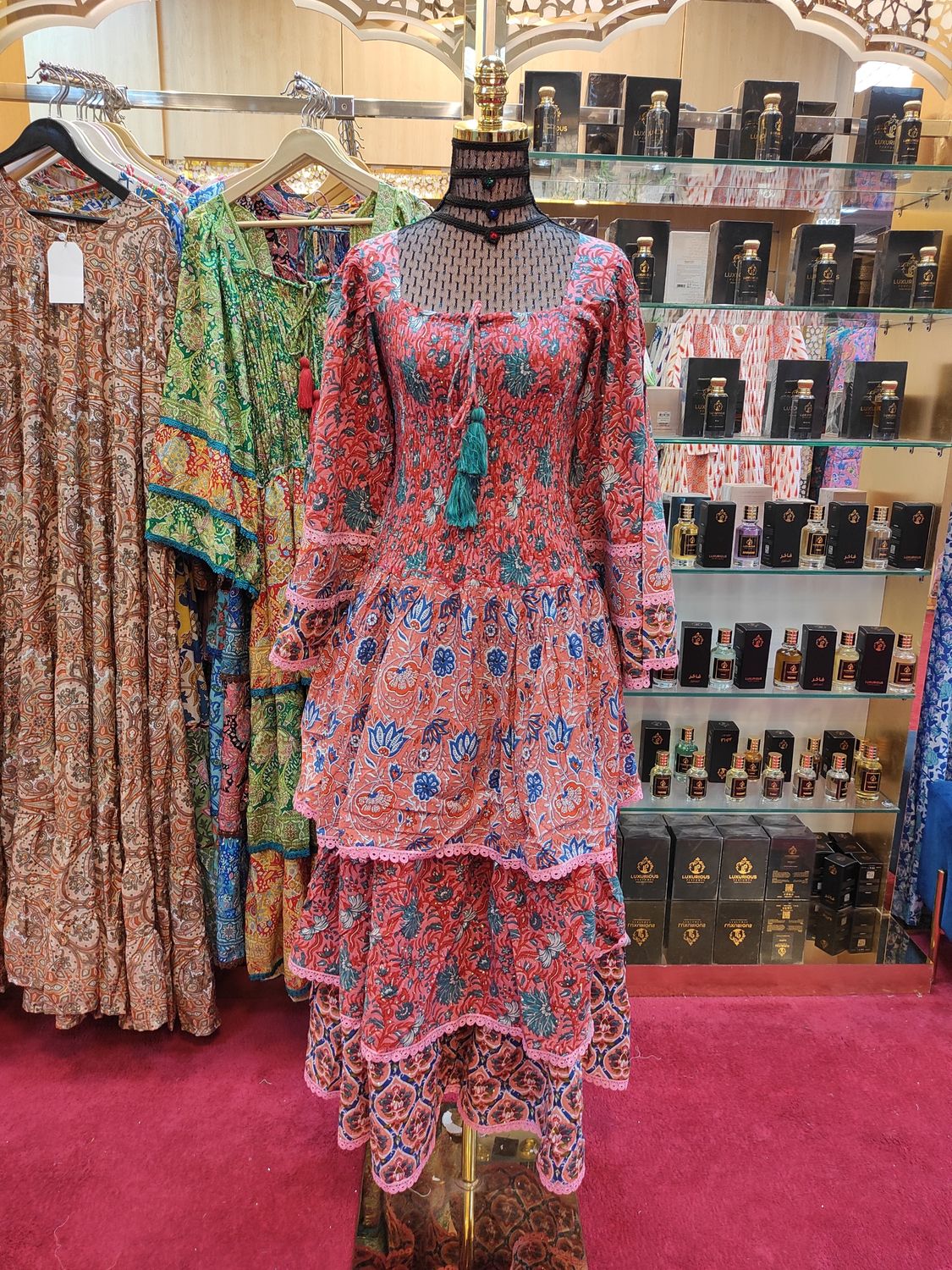 XS/S   Crystal Rahima Multi Printed Cotton  Dress 54&quot; Long Jalabiya