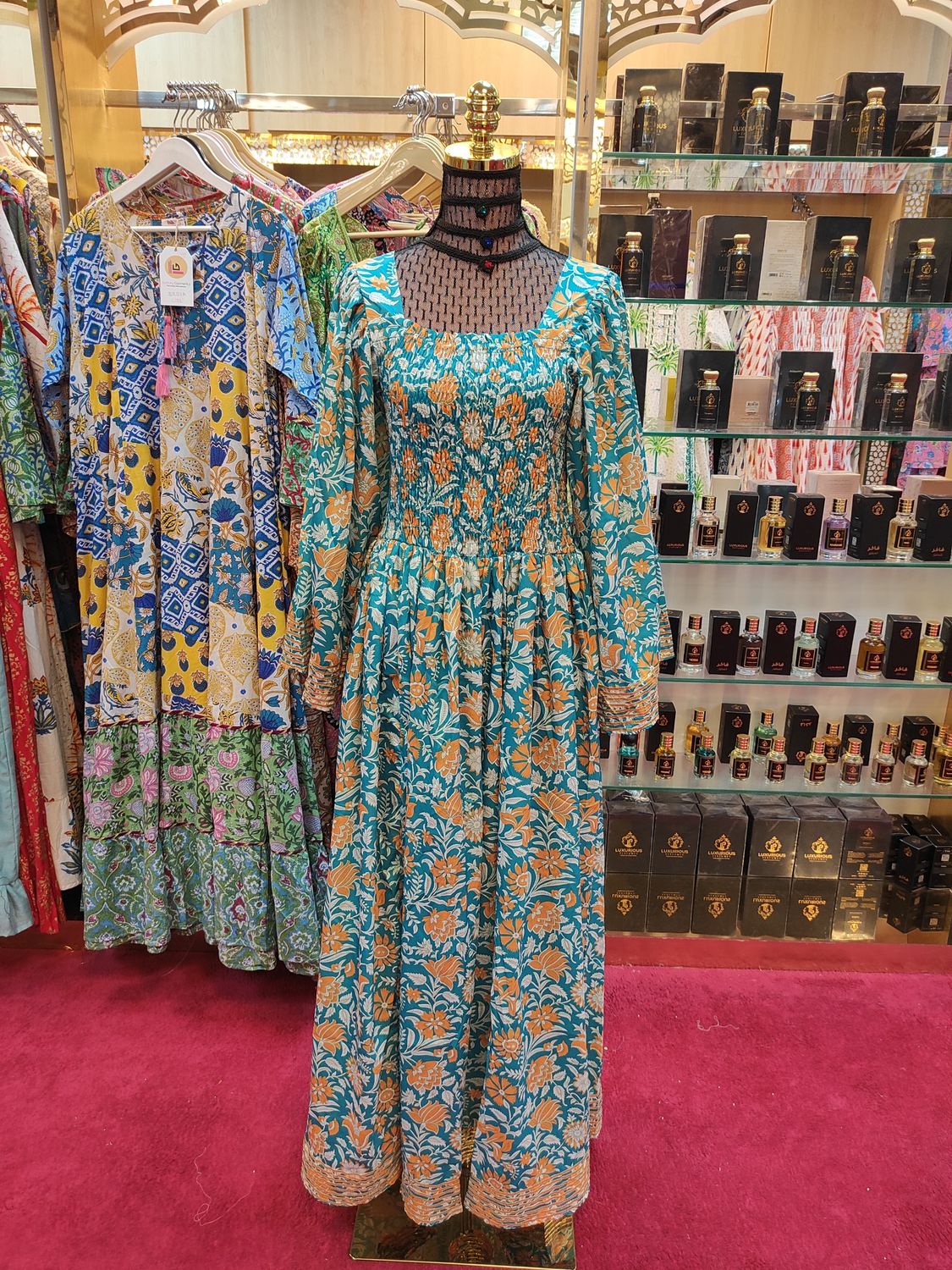 S/M Elzina Printed Silk Dress 57&quot; Long Jalabiya