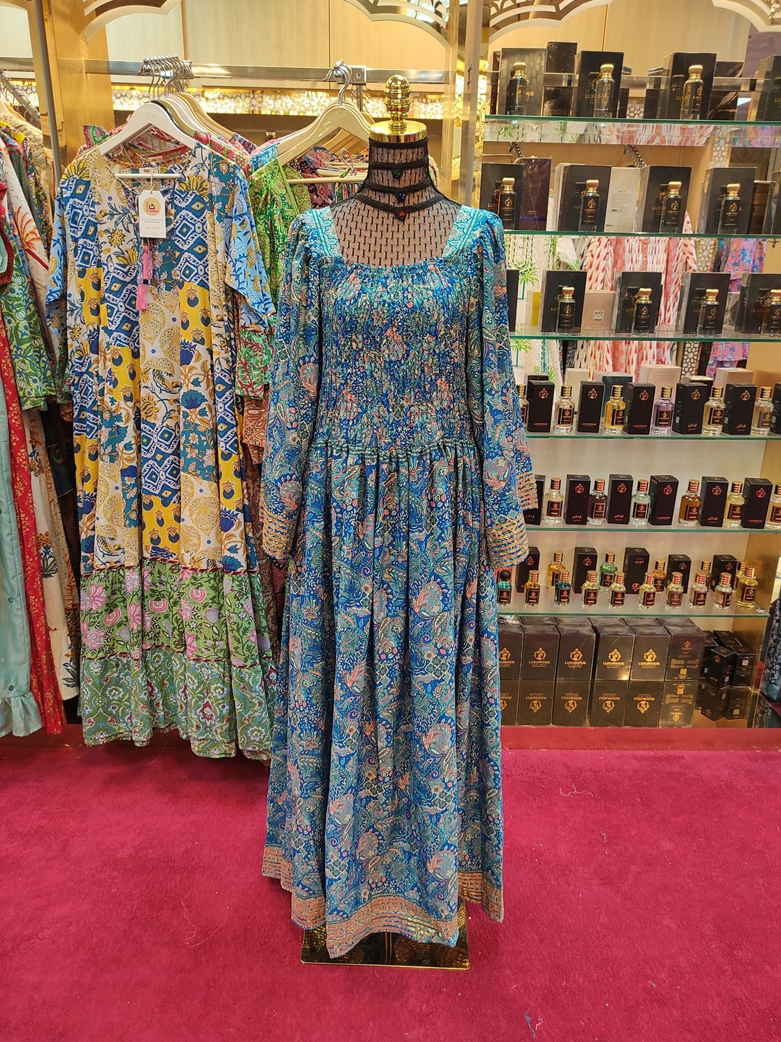 2-3XL Elzina Printed Silk Dress 57&quot; Long Jalabiya