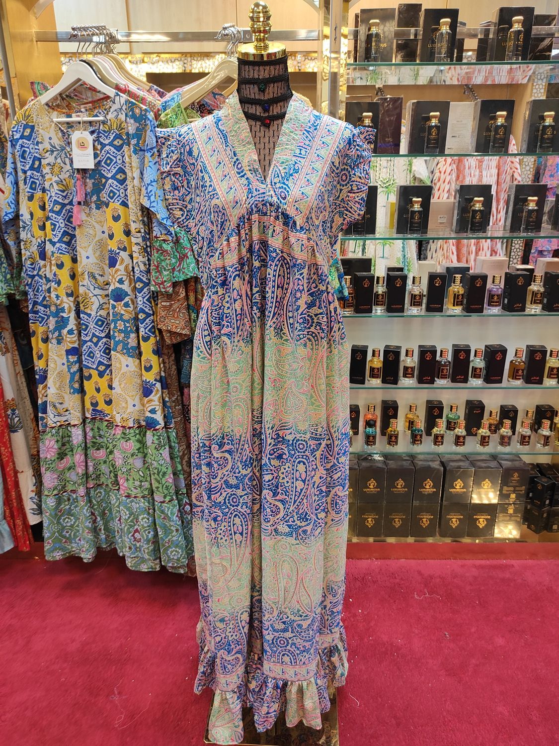 S/M Amani Silk Printed Dress 57&quot; Long Jalabiya