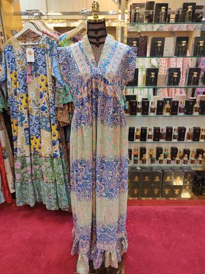 S/M Amani Printed Silk Dress 57&quot; Long Jalabiya